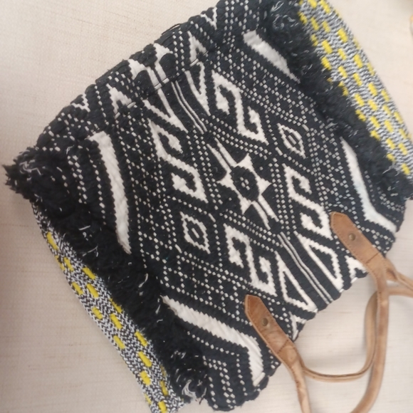 Anthro Jack and Dakota Black White Fringe Boho Purse Bag - Picture 2 of 10